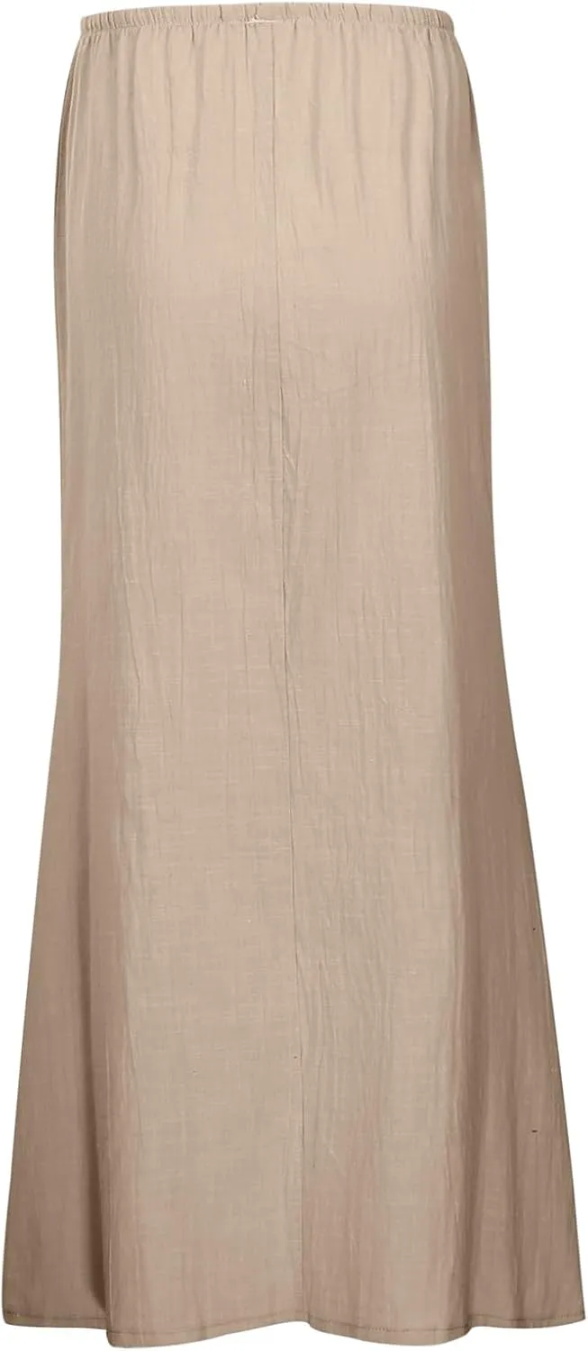 Womens Wrap Around Linen Skirt A-Line Cut Elastic Waistband Ankle-Length Lightweight Summer Skirts for Beach Vacation