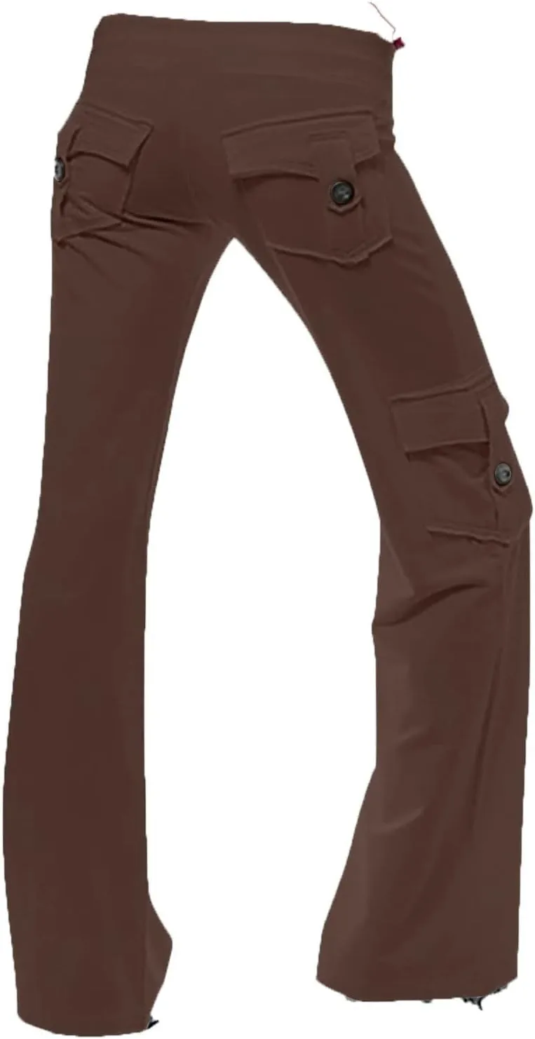 Womens Yoga Pants with Pockets Bootcut Flare Workout Stretchy Cargo Pants High-Waisted Wide Leg Pants Tummy Control
