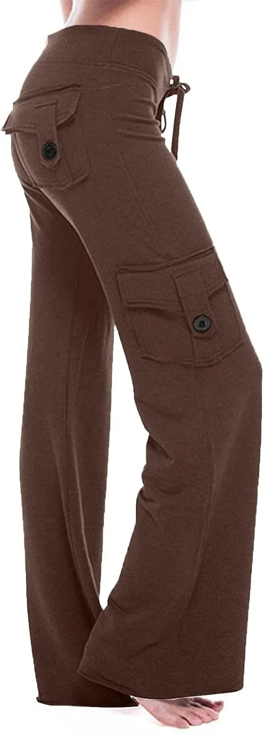 Womens Yoga Pants with Pockets Bootcut Flare Workout Stretchy Cargo Pants High-Waisted Wide Leg Pants Tummy Control
