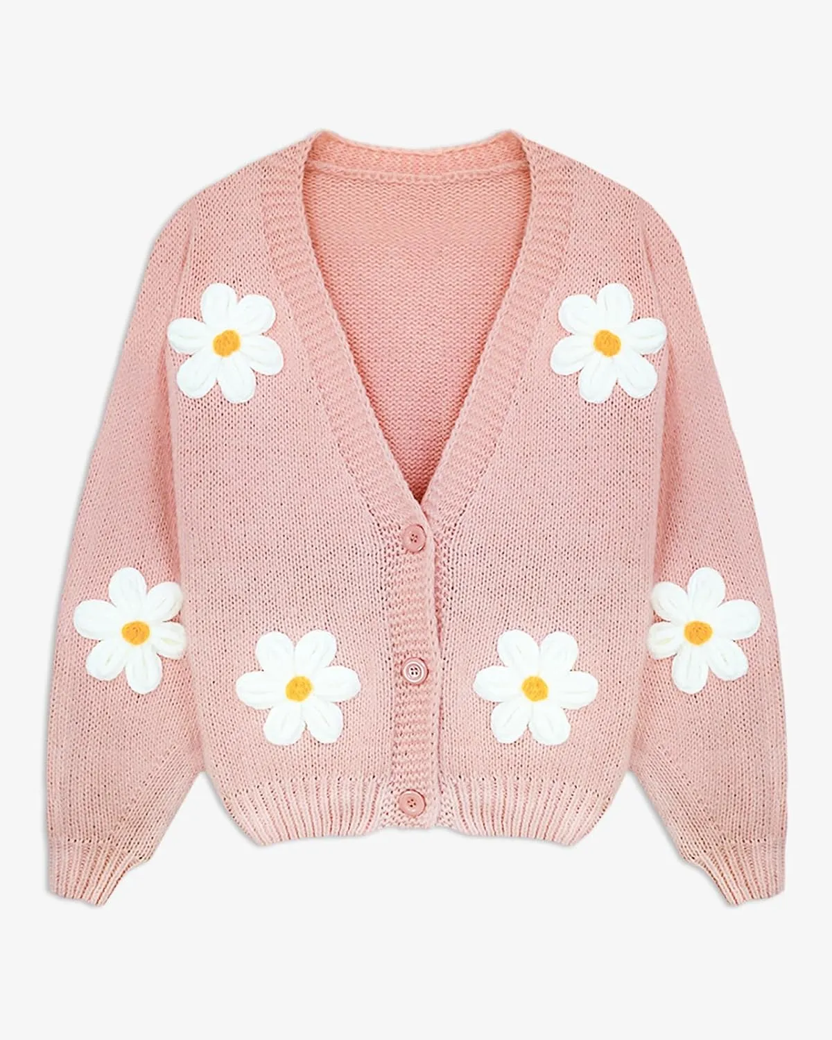 Y2k Sweater Cardigan for Women, Long Sleeve V-Neck Button Crochet Flower Knit Womens Clothes.