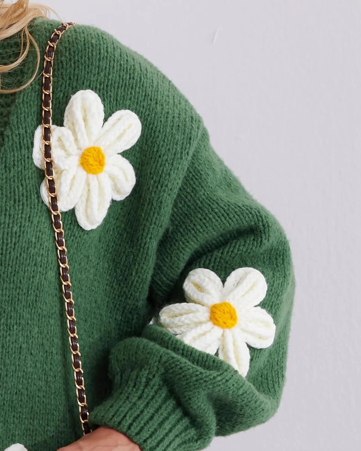 Y2k Sweater Cardigan for Women, Long Sleeve V-Neck Button Crochet Flower Knit Womens Clothes.