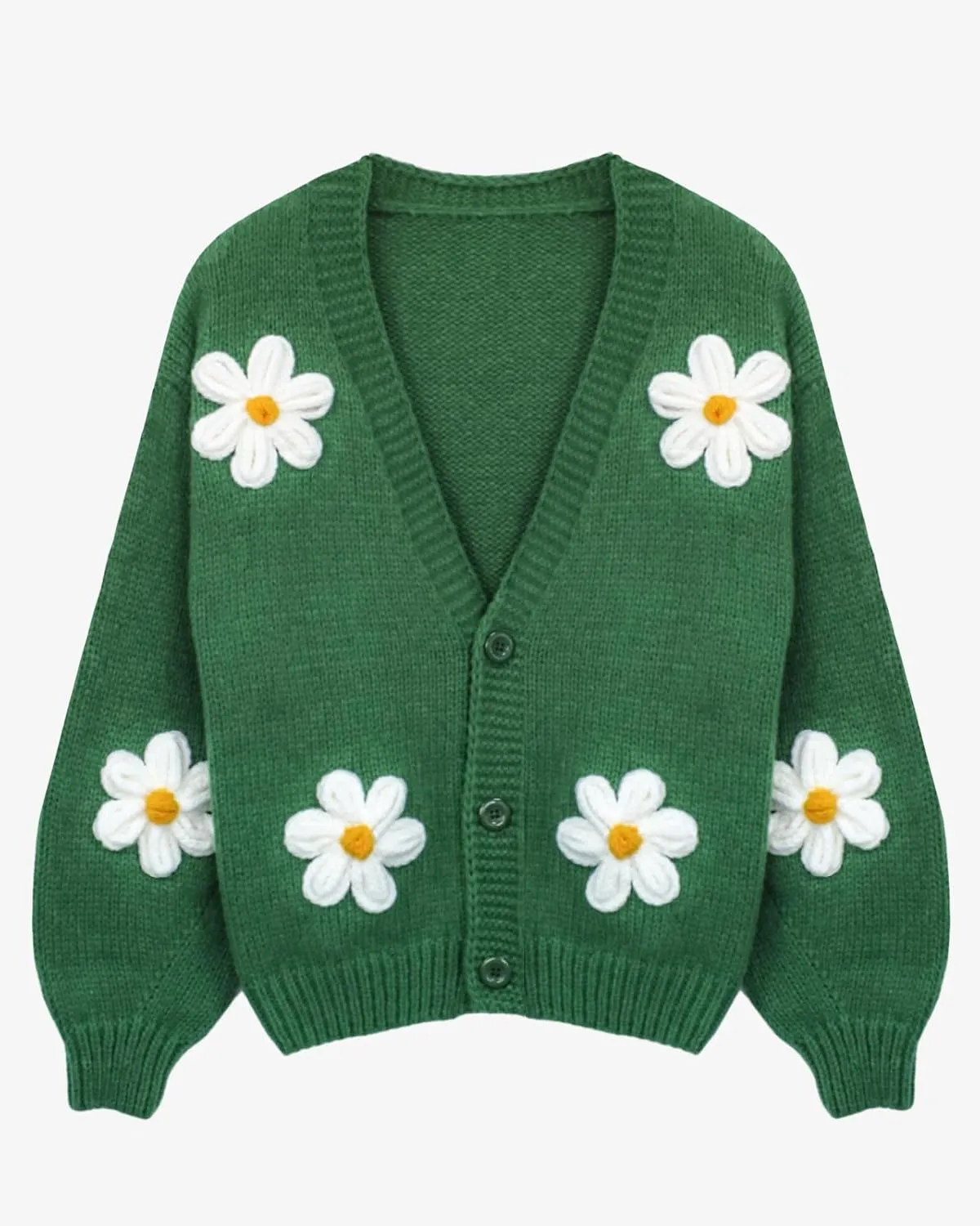 Y2k Sweater Cardigan for Women, Long Sleeve V-Neck Button Crochet Flower Knit Womens Clothes.