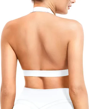YEOREO Roxanie Women Halter Sports Bra Scoop Neck Removable Padded Open Back Yoga Workout Crop Tank Top