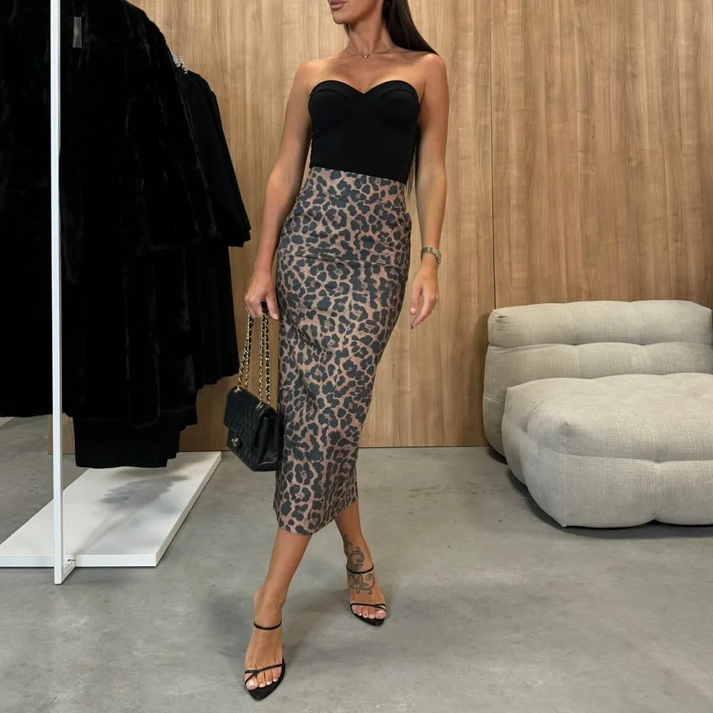 yoeasy Womens PU Leather Midi Skirts High Waist Split Slit Hip Ruched Wrap Bodycon Pencil Skirts