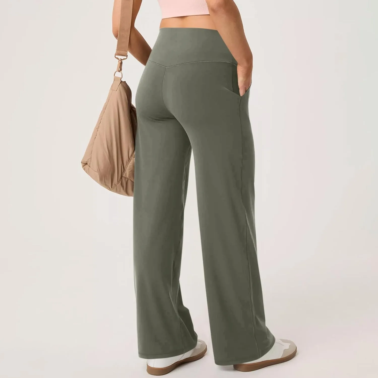 Yoga Pants Women Wide Leg Pants with Pockets Stretch High Waist Baggy Sweatpants Trendy Wide Leg Yoga Pants