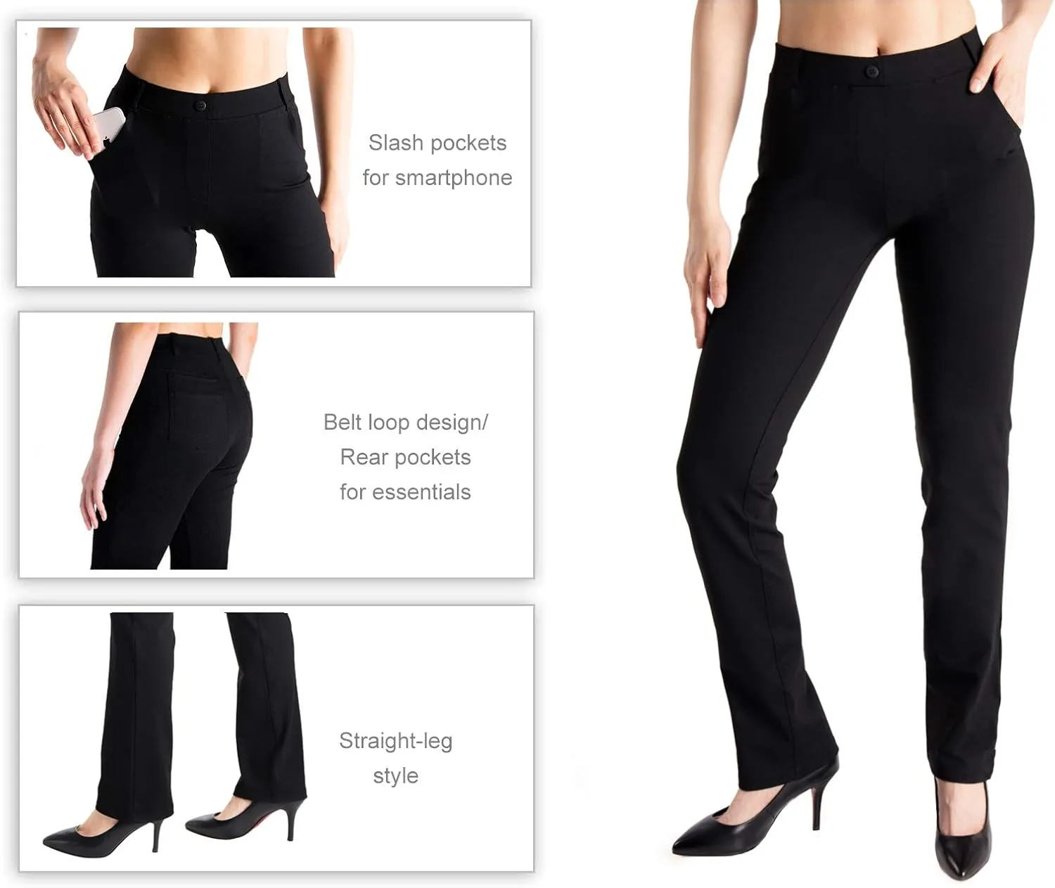 Yogipace,Belt Loops,Women's Petite/Regular/Tall Straight Leg Yoga Dress Pants
