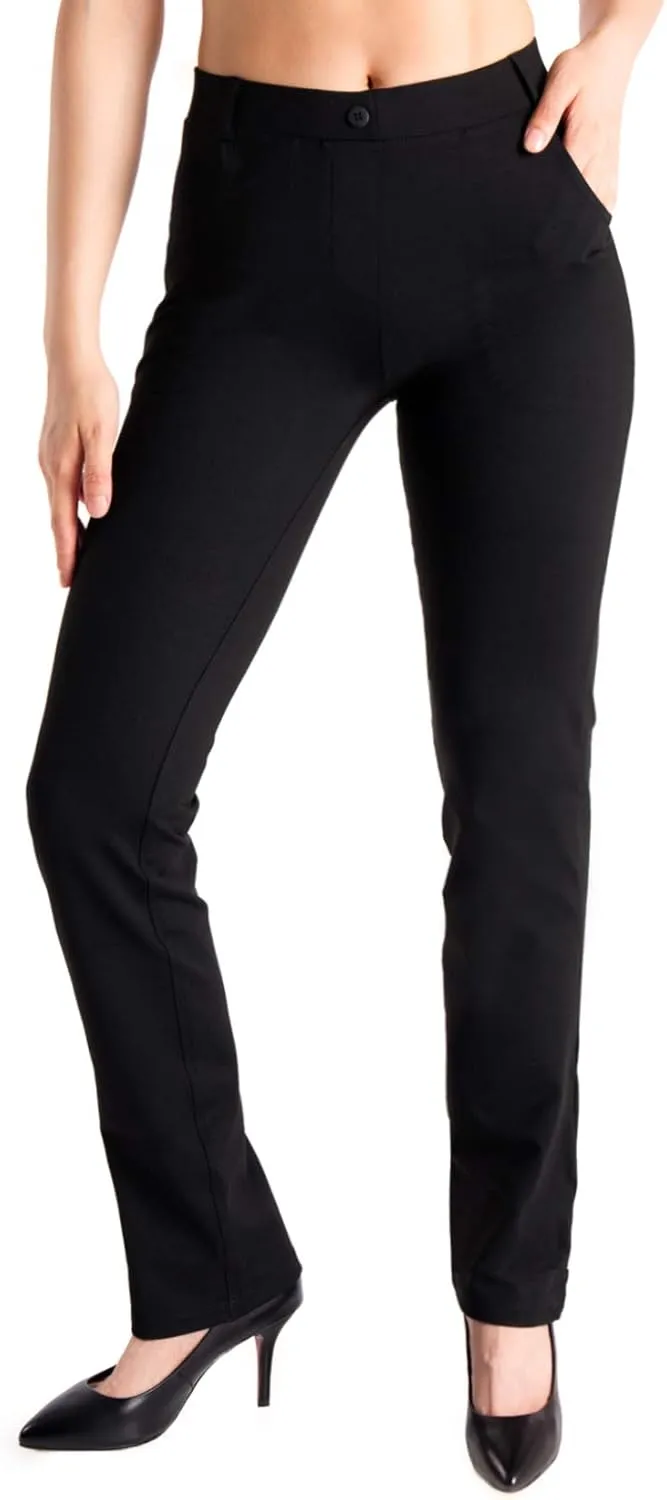 Yogipace,Belt Loops,Women's Petite/Regular/Tall Straight Leg Yoga Dress Pants