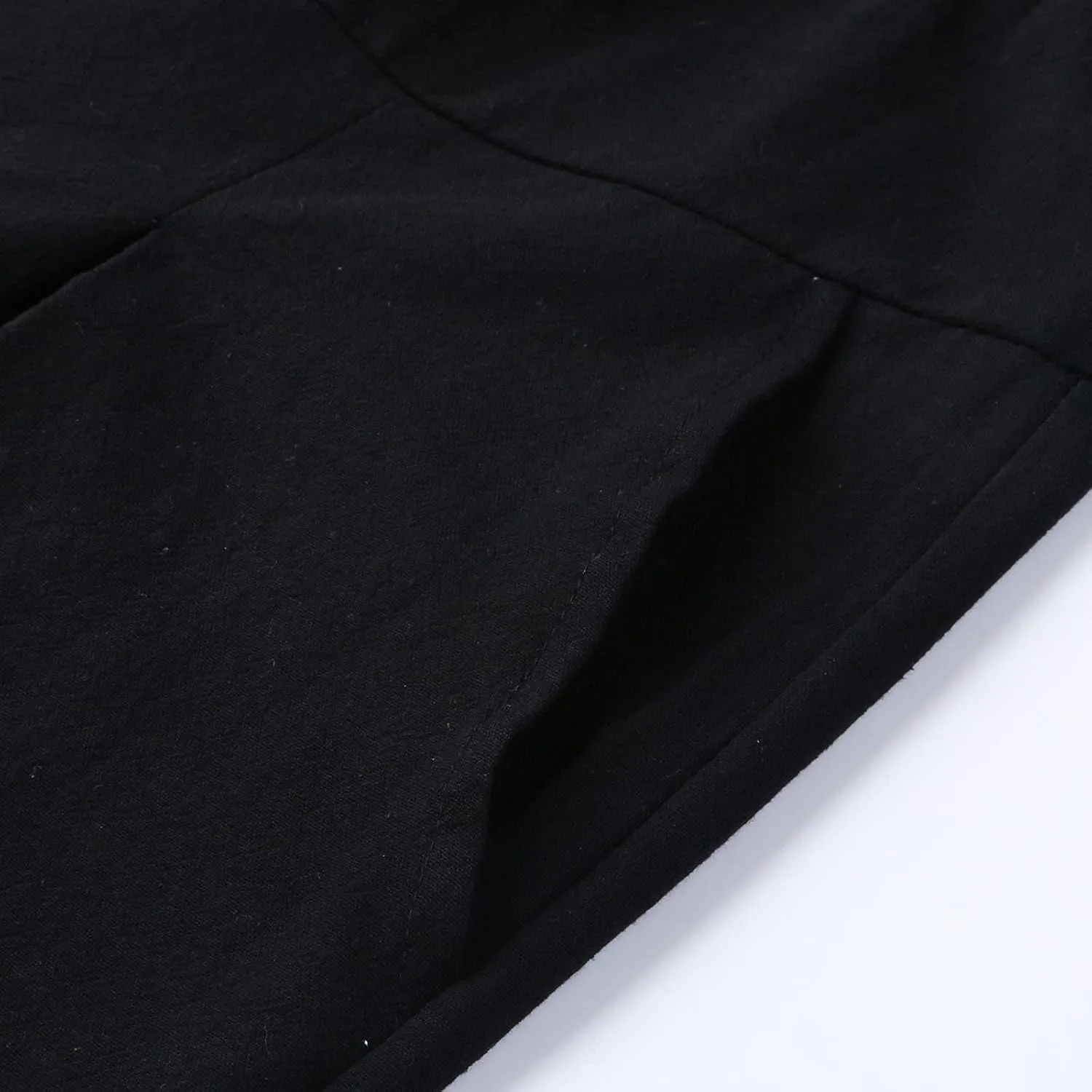 YOLAI Cotton Linen Knee Length Pant Women Casual Solid Pants High Waist Cropped Trousers Summer Lightweight Pant (Black, M)