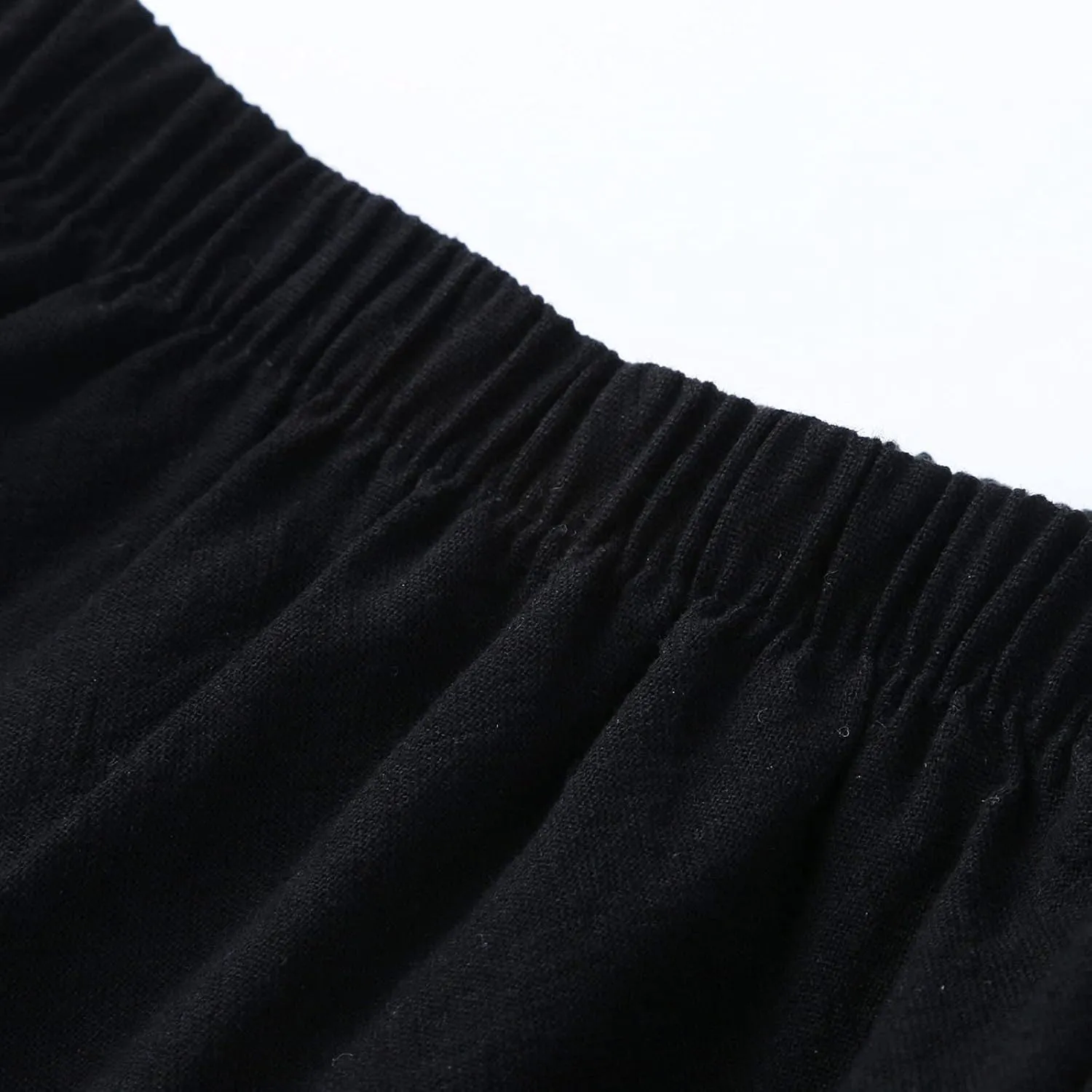 YOLAI Cotton Linen Knee Length Pant Women Casual Solid Pants High Waist Cropped Trousers Summer Lightweight Pant (Black, M)