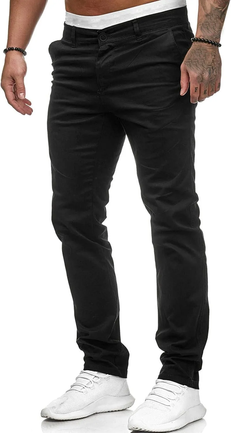 ZHUER Men's Casual Pants Slim Fit Stretch Flat-Front Skinny Dress Pants Full Length Mid Waist Chino Pants Work Sport Trousers