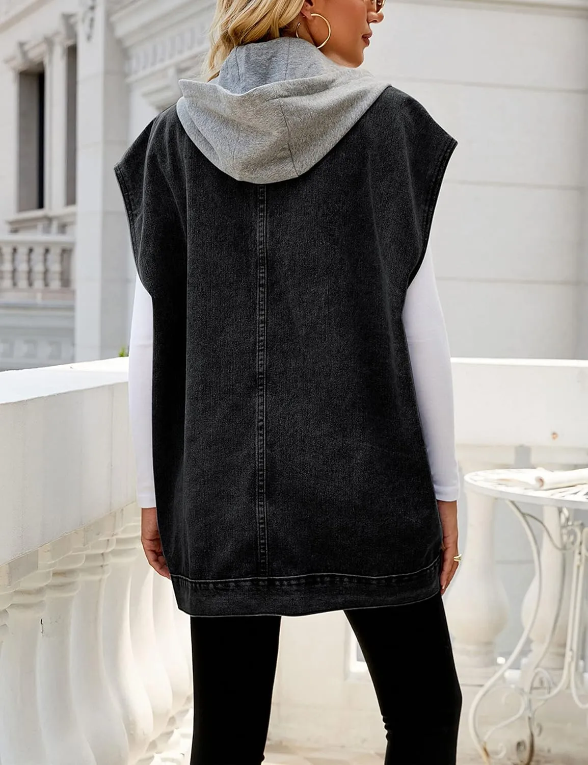 Zontroldy Denim Jean Vest for Women Oversized Sleeveless Button Down Denim Jean Vest Waistcoat Shacket Jacket